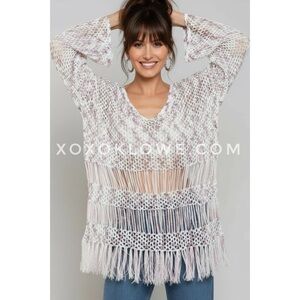 POL Off White Fringe Sweater | Open Knit Tunic
